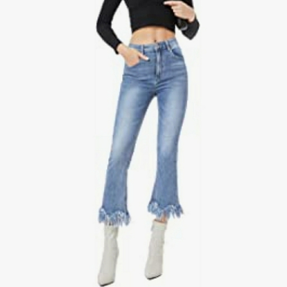UD3000 Cropped Flare Destroyed Raw Hem Skinny Fit Stretch Jeans Size M 28W